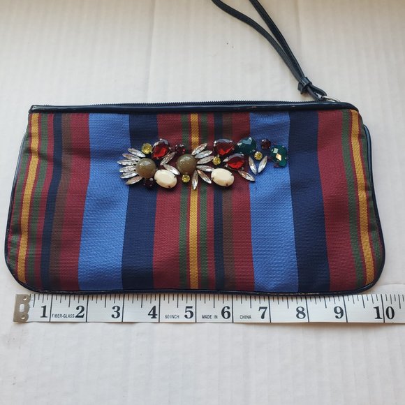 LOFT Live Love Loft Wristlet Striped with Gems Makeup/Wallet Bag - Picture 6 of 7